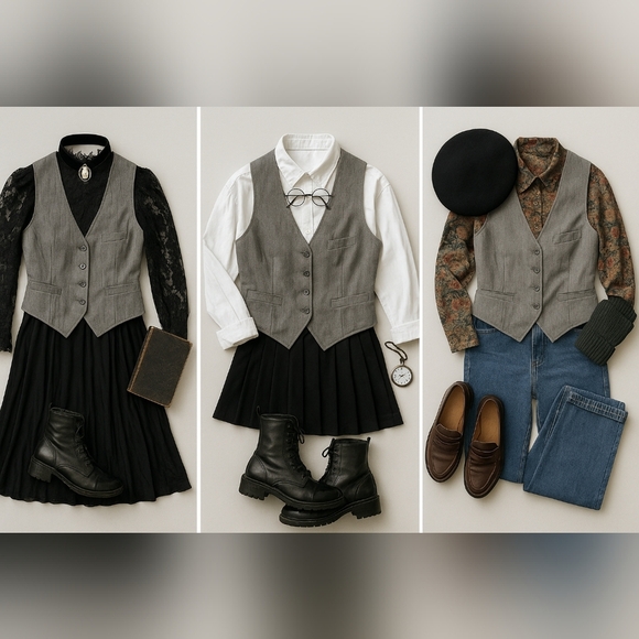 Pinstripe Gray wool Waistcoat — Dark Academia / Grandpa Vibes - Picture 2 of 5